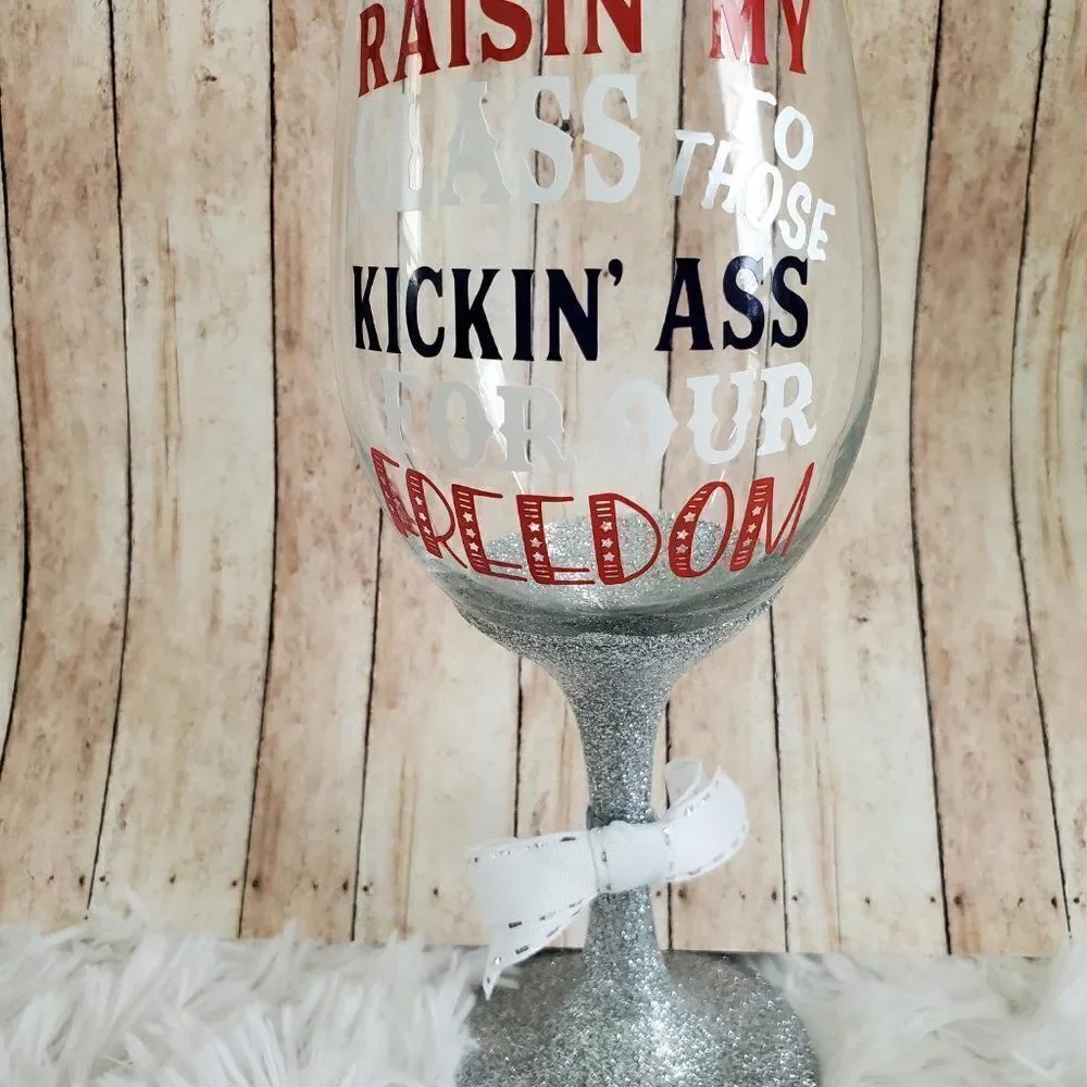 Red White And Blue Wine Tumbler,  Patriotic Glass, Remembrance Gift